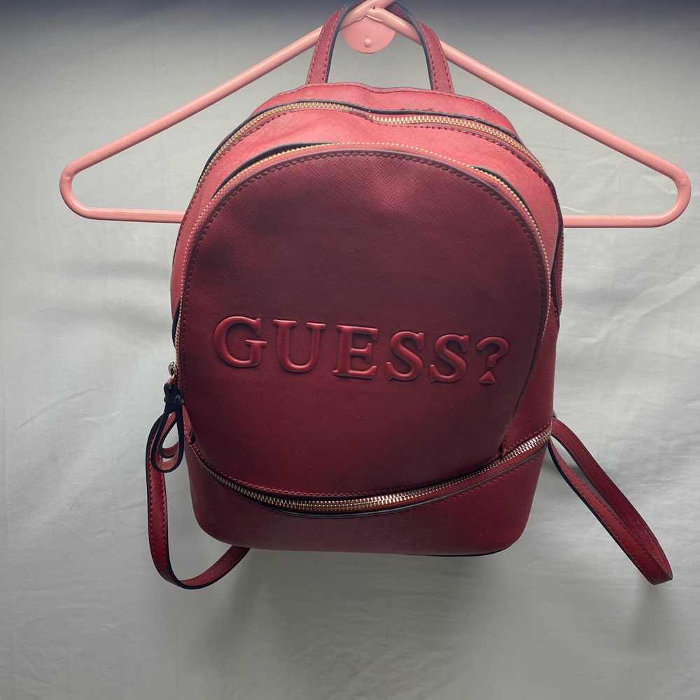 Guess Women BACKPACK Leather MEDIUM Silver HARDWARE - Red
